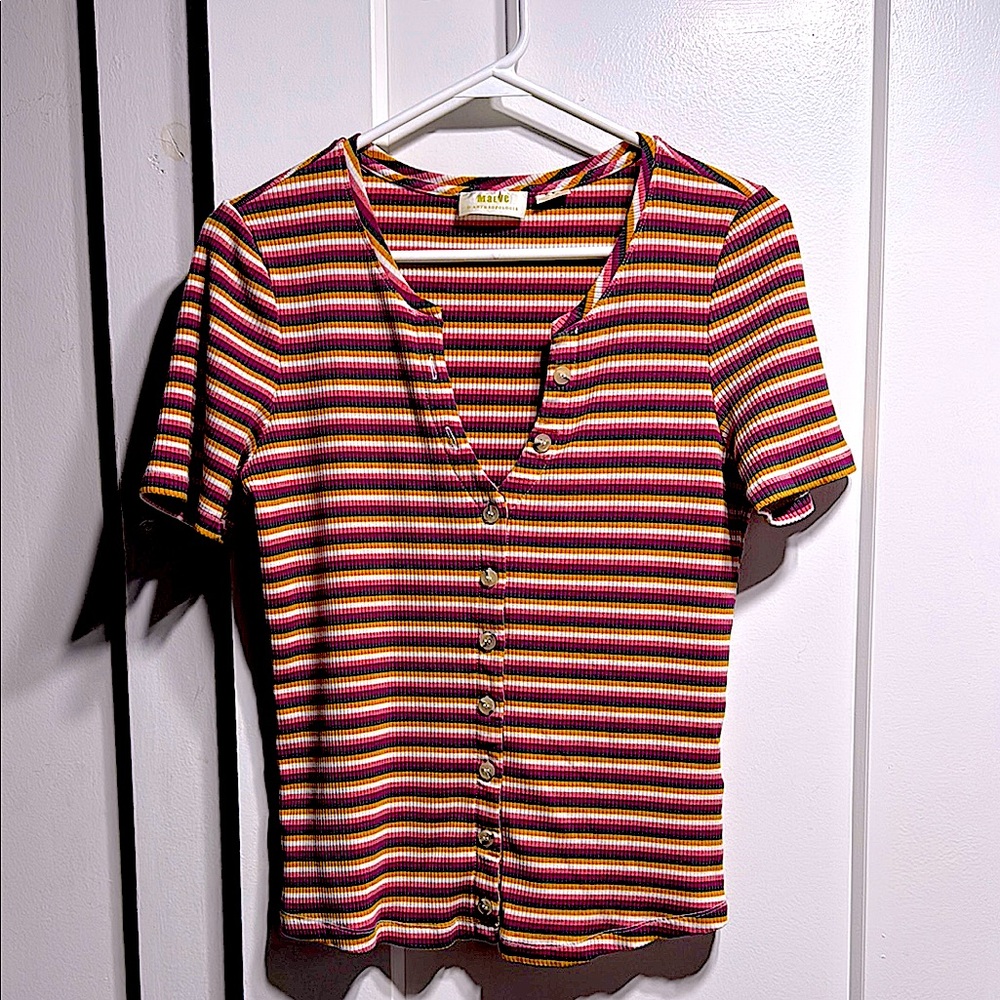 Maeve x Anthropologie EUC striped buttoned top